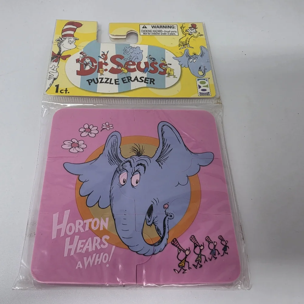 Dr Suess Puzzle Erasers Thing 1 & 2 Horton Hears a Who Green Eggs and Ham Lot 3
